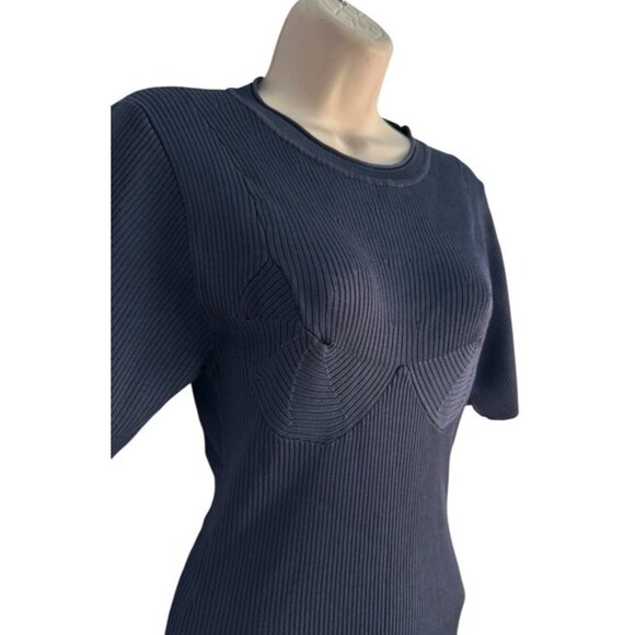 Good American Women's Sz 3 (Large) Midnight Blue Plaited Ribbed Mini Dress - Picture 3 of 12